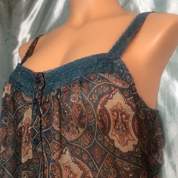 Semi sheer boho glam tank blouse, L - Picture 8 of 10